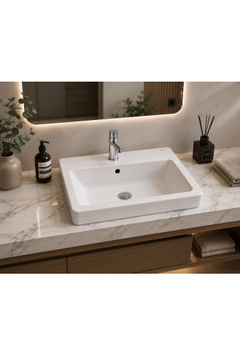 VASQUE SEMI-ENCASTRABLE EASY 55X45CM BLANC (SUR STOCK)FIXATION NON INCLUS