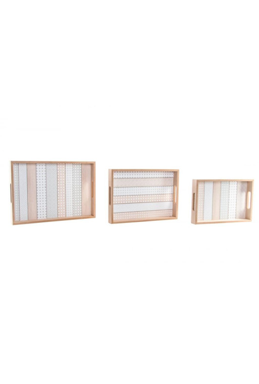 Set de 3 plateaux ETHNIQUE en bois 38x27 cm