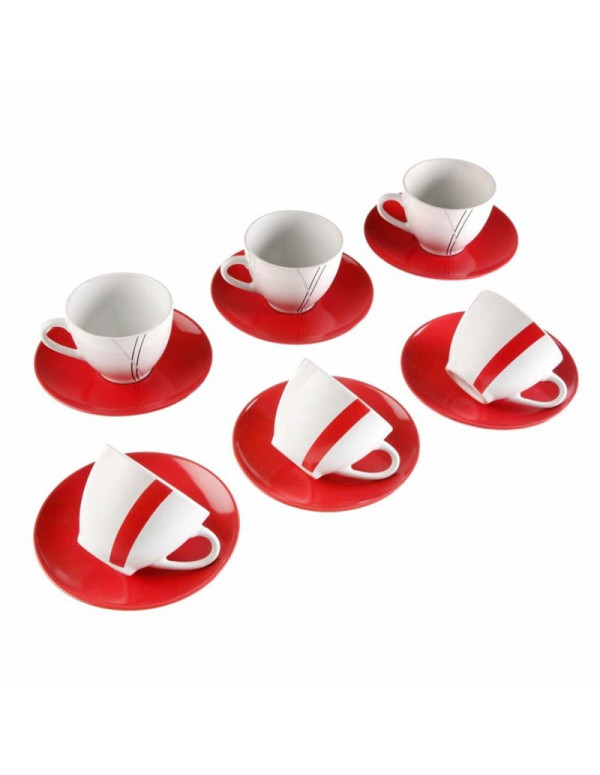 Set de 6 tasses à café blanc et rouge