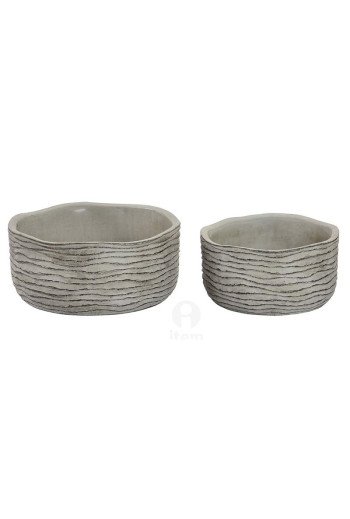 Set de 2 supports pot de fleurs gris en ciment effet vieilli 21x10 cm