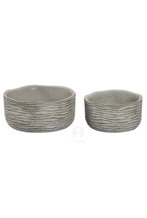 Set de 2 supports pot de fleurs gris en ciment effet vieilli 21x10 cm