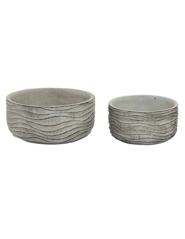 Set de 2 supports pot de fleurs gris à rayures en ciment 20x10 cm