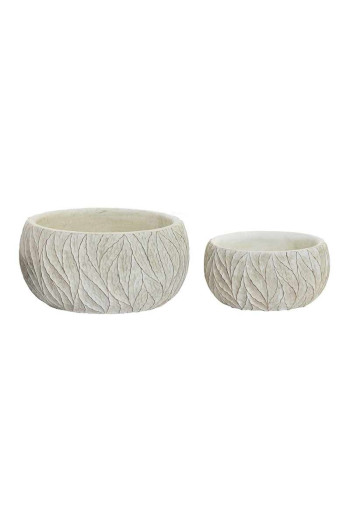 Set de 2 supports pot de fleurs LEAVES blanc en ciment 21x10 cm