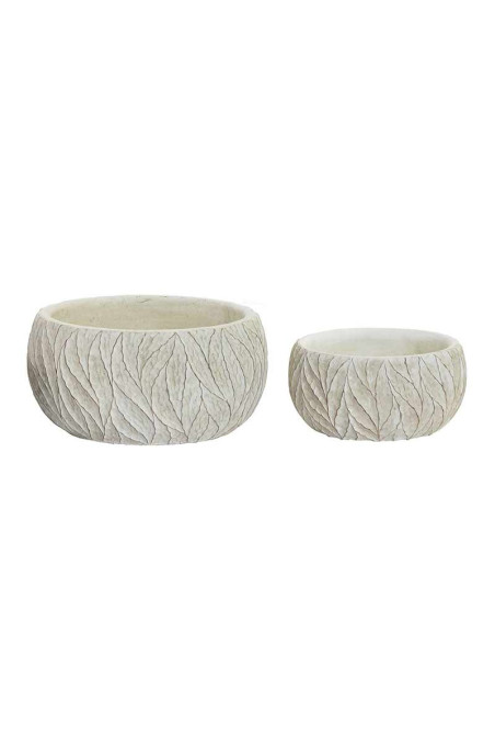Set de 2 supports pot de fleurs LEAVES blanc en ciment 21x10 cm