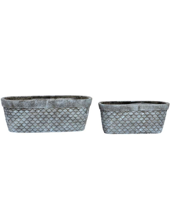 Set de 2 supports pot à fleurs ovales COQUILLAGE en ciment 28,8X11,5X10,5 cm
