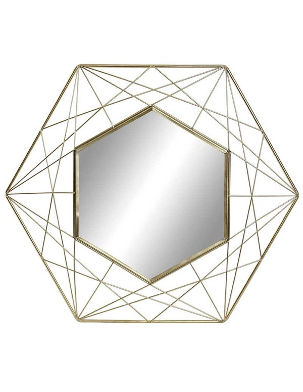 Miroir hexagonale en métal  doré 50.5x44 cm