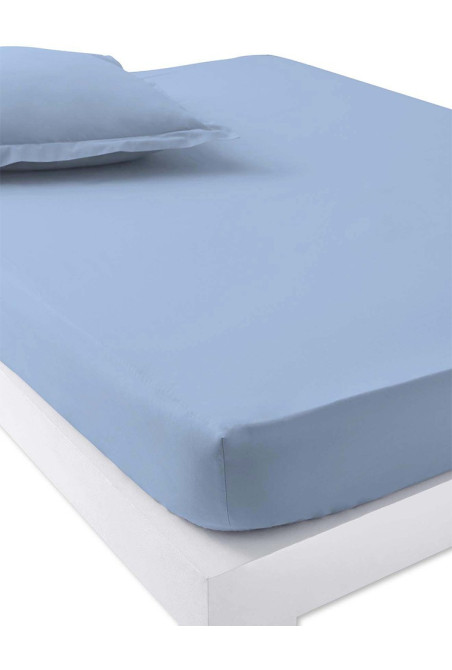 Drap housse 100% coton en bleu 260x240 cm