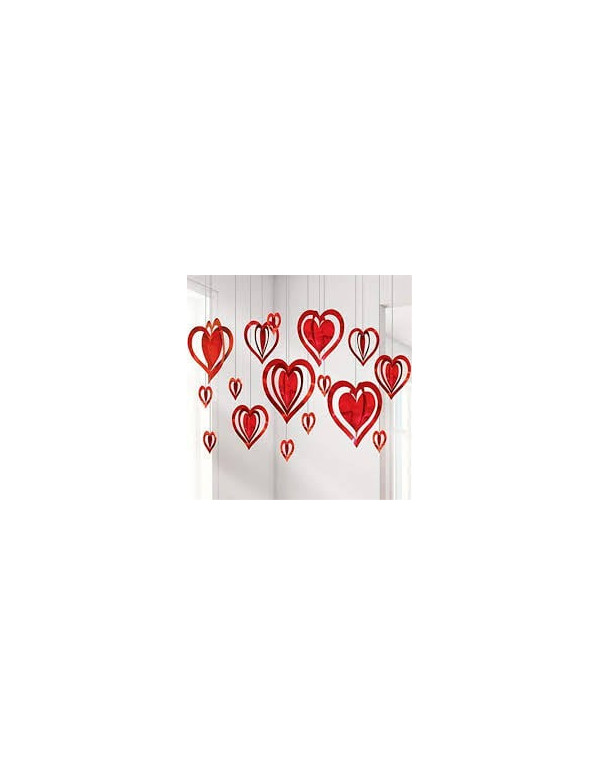 Kit de décoration 3D cœur en rouge 16 pièces