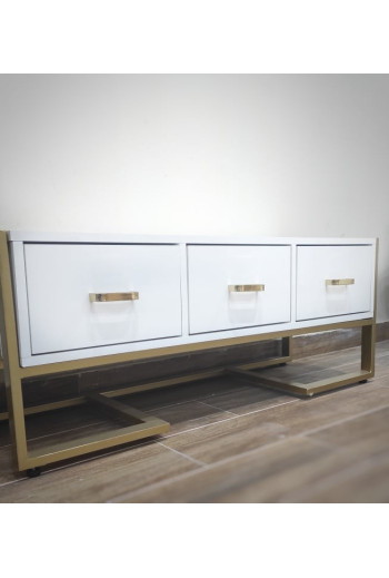 Meuble TV blanc avec métal en doré 40*120*45H
