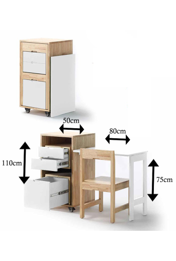 Bureau pliable MDF avec chaise encastrées