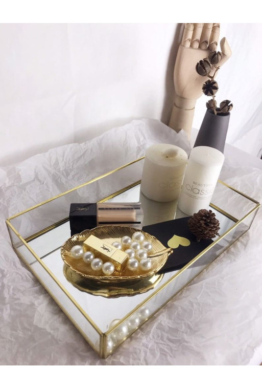 Plateau Rectangulaire miroir doré 24x18 cm Plateau Rectangulaire miroir doré 24x18 cm