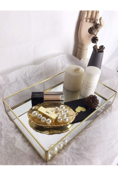 Plateau Rectangulaire miroir doré 24x18 cm