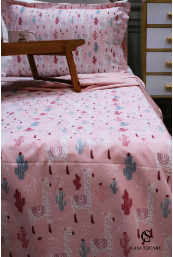 Housse de couette 140*200 cm  cactus rose + 2 taies d'oreiller