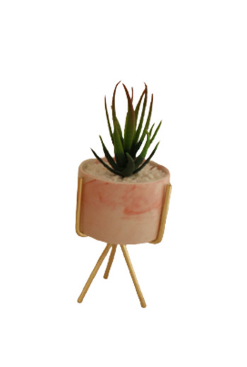 Cache pot en marbre avec support en métal doré 8*8*15 cm