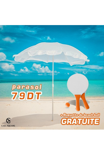 PACK PARASOL+ RAQUETTE DE BEACH BLANC