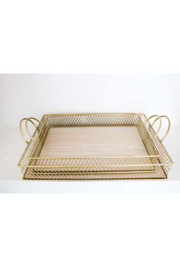 SET DE 2 PLATEAUX BOIS ET METAL RECTANGLE