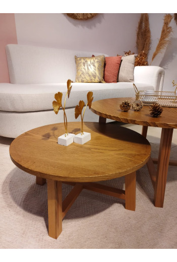 Set de 2 tables Gigonges D 60cm H30cm + D75 cm H45 cm en bois