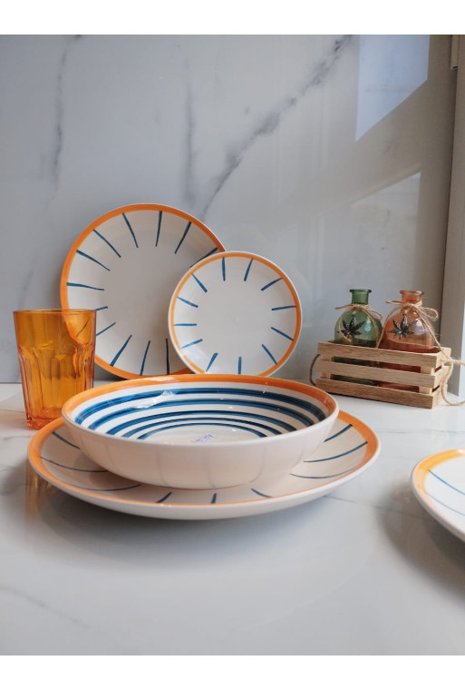 SERVICE DE TABLE EN GRES LIGNE BLEU (18pièces)